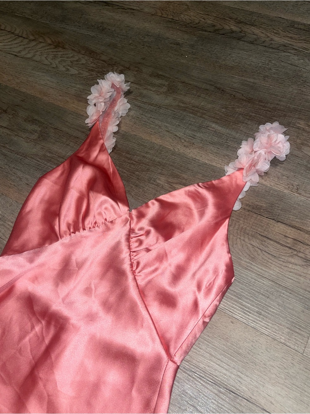 Hello Molly Coral Satin Slip Dress with Floral Straps size XS